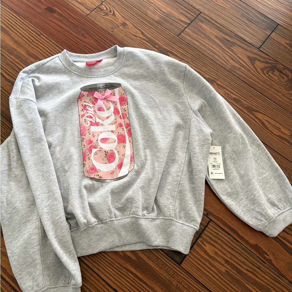 Coca-Cola Diet Coke Gray Sweatshirt with Pink Floral Can